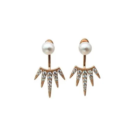 Σκουλαρίκια ear jackets Amber σε ροζ χρυσό χρώμα με ζιργκόν και πέρλες